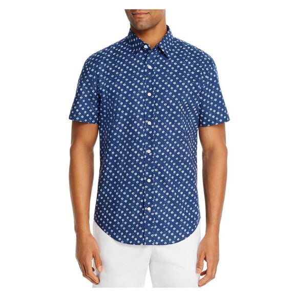 The Mens store Other - The Mens store Mens Blue Patterned Short Sleeve Button Down Casual Shirt XXL